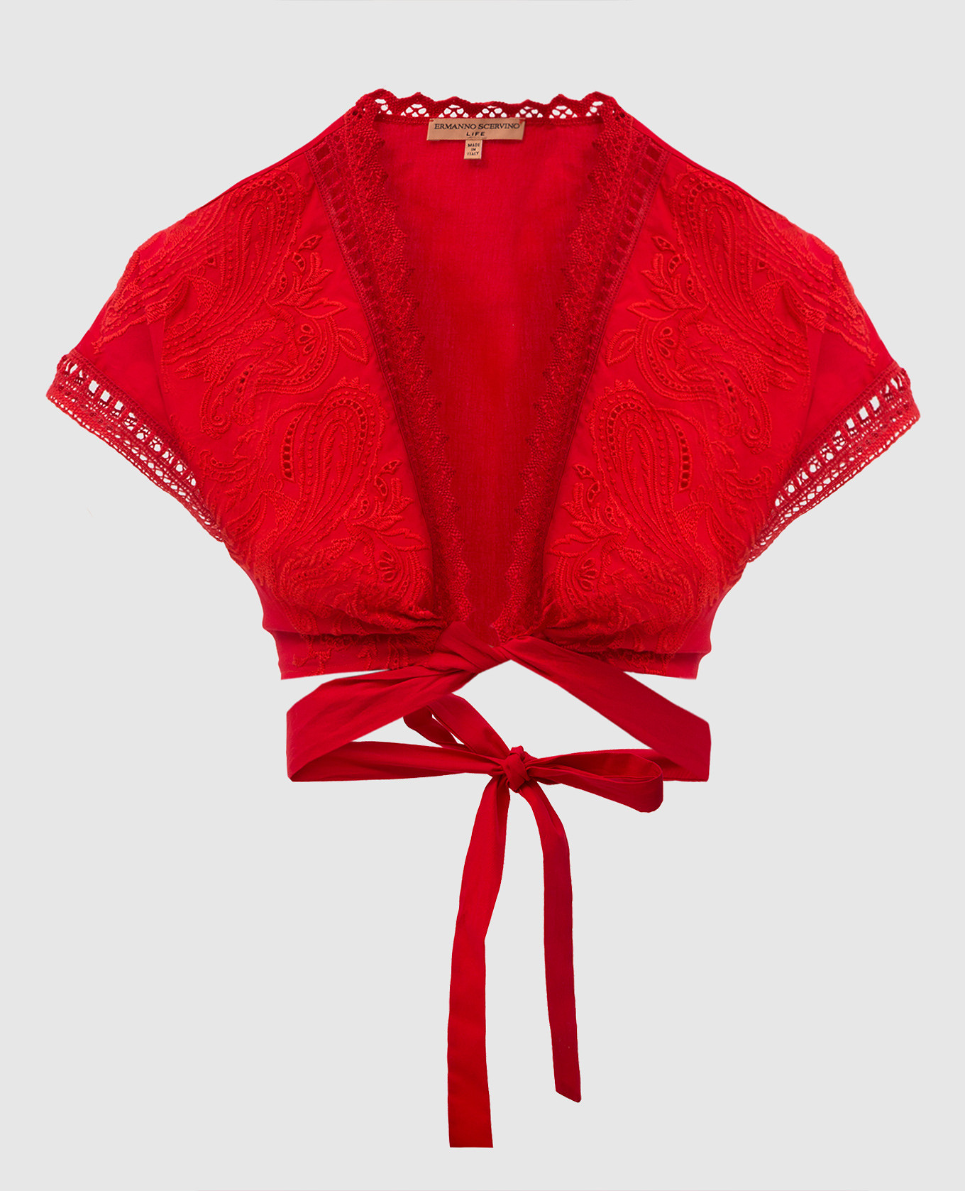Red top with embroidery and lace