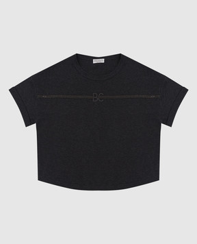 Brunello Cucinelli Дитяча темно-сіра футболка з ланцюжками та монограмою B0A45T014B