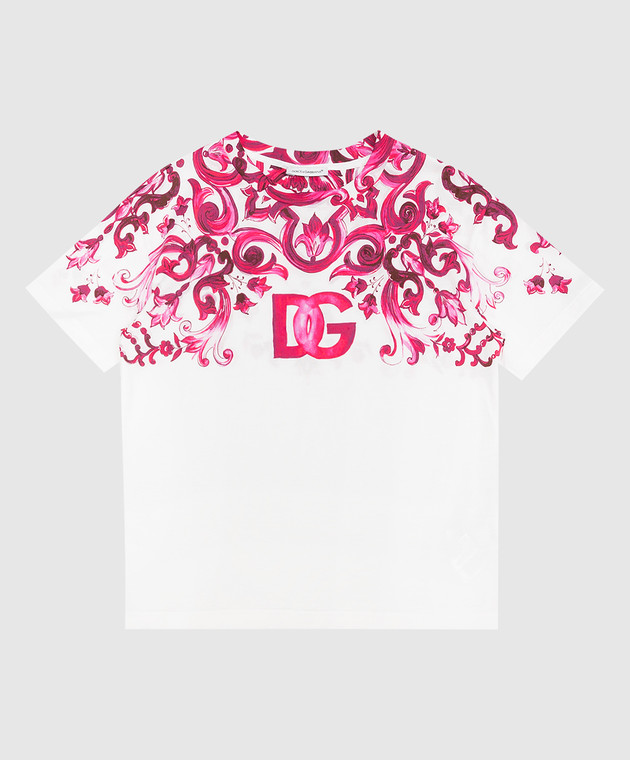 Dolce&Gabbana Children's white t-shirt with Maiolica print L5JTJKG7E9Q56