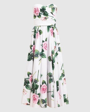 Dolce&Gabbana Белое платье миди в принт Розы F6H7FTHS5FZ