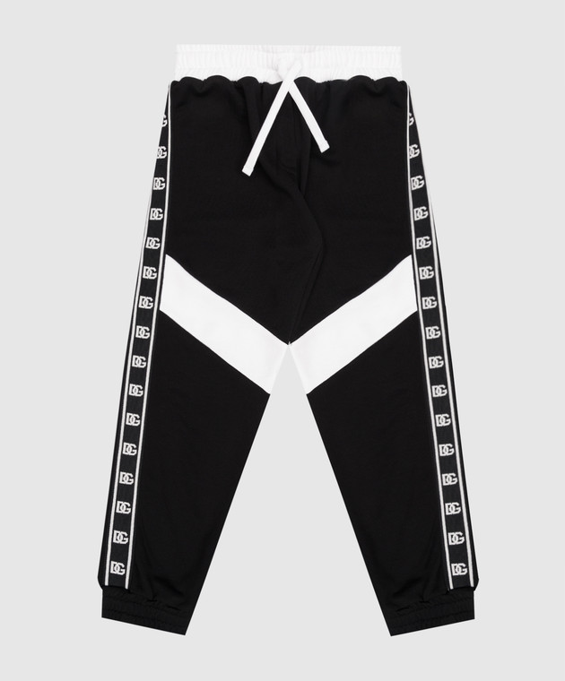 Dolce&Gabbana Children's black joggers with branded stripes L5JPB4G7JK1812