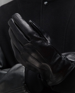 Alexander McQueen Чорні шкіряні рукавички з тисненням логотипа 7022614E46Q