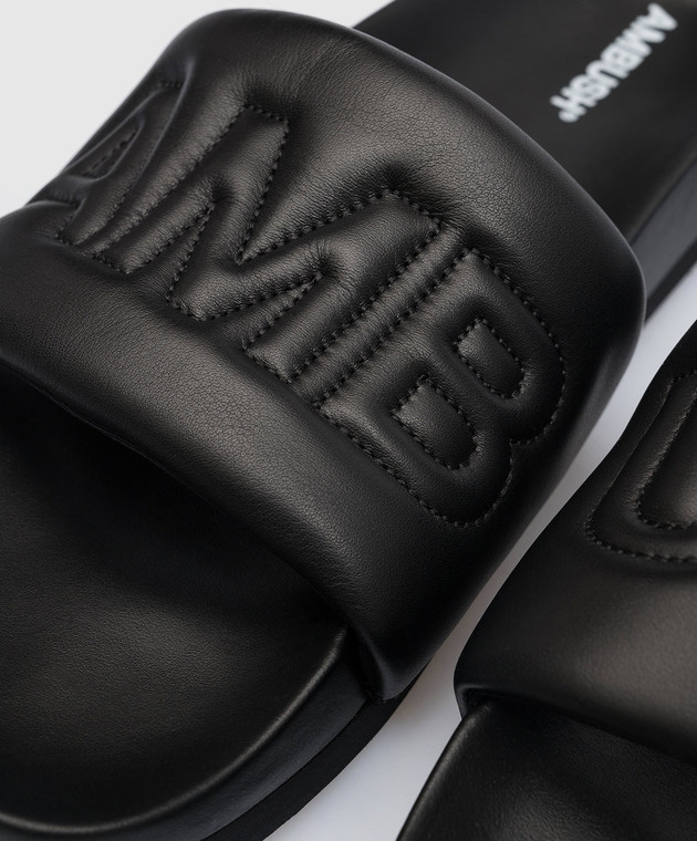 AMBUSH Black leather flip flops with embossed logo BMIC001S23LEA001 image 5