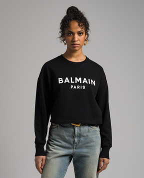 Balmain Чорний світшот з принтом логотипа CF1JO065BB02