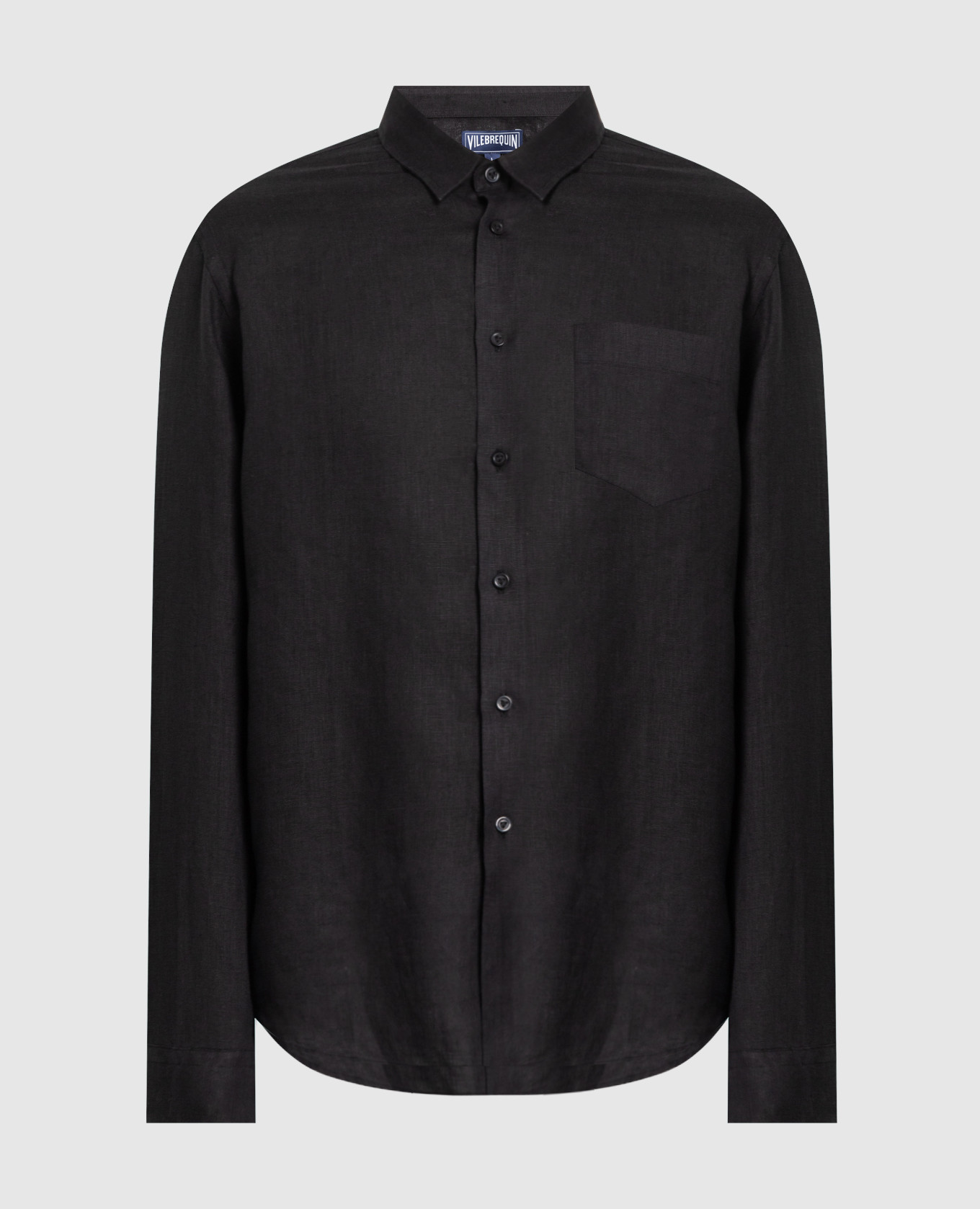 Caroubis black linen shirt with logo embroidery