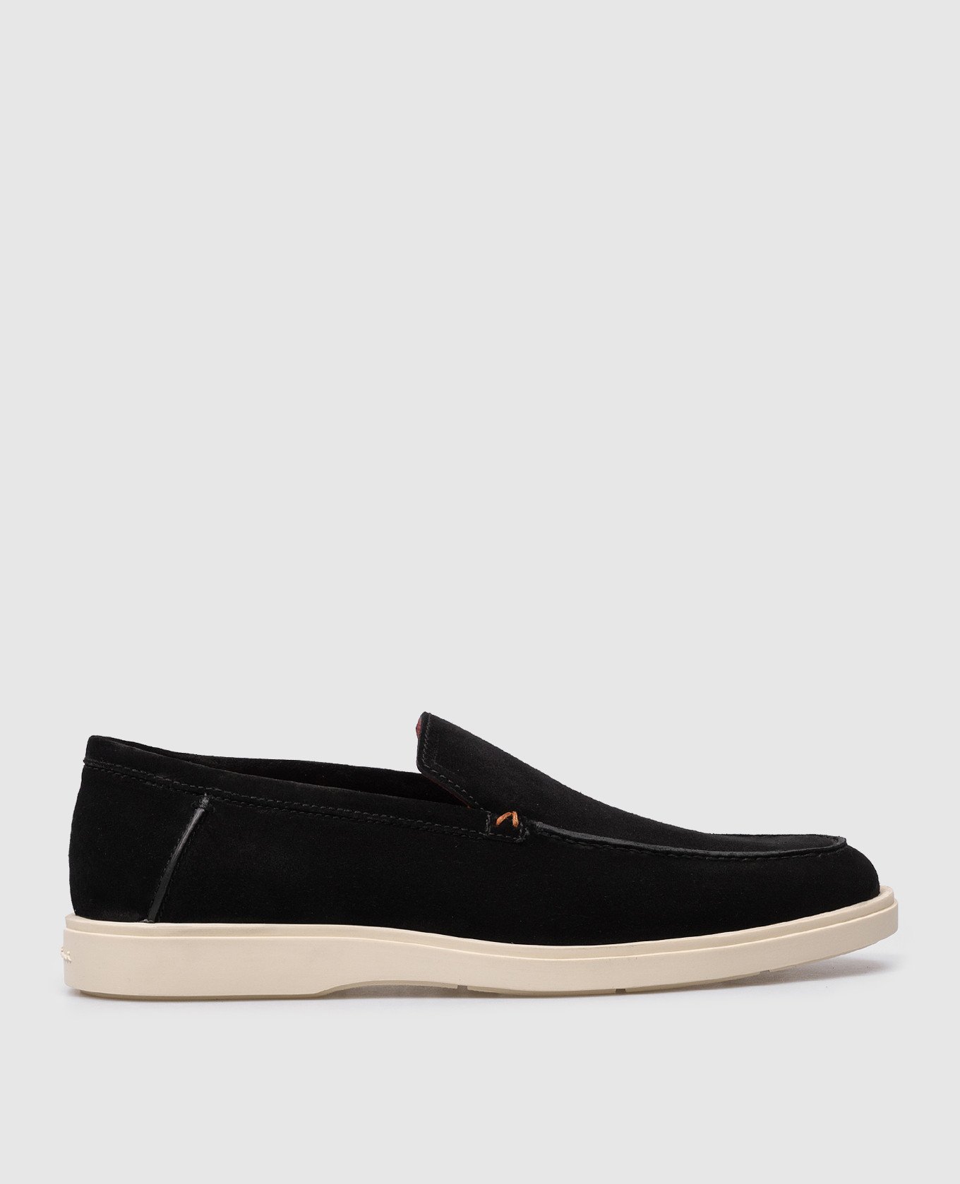Black suede loafers with logo