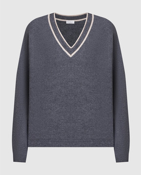 Brunello Cucinelli Сірий пуловер з ланцюжком моніль MER188512P