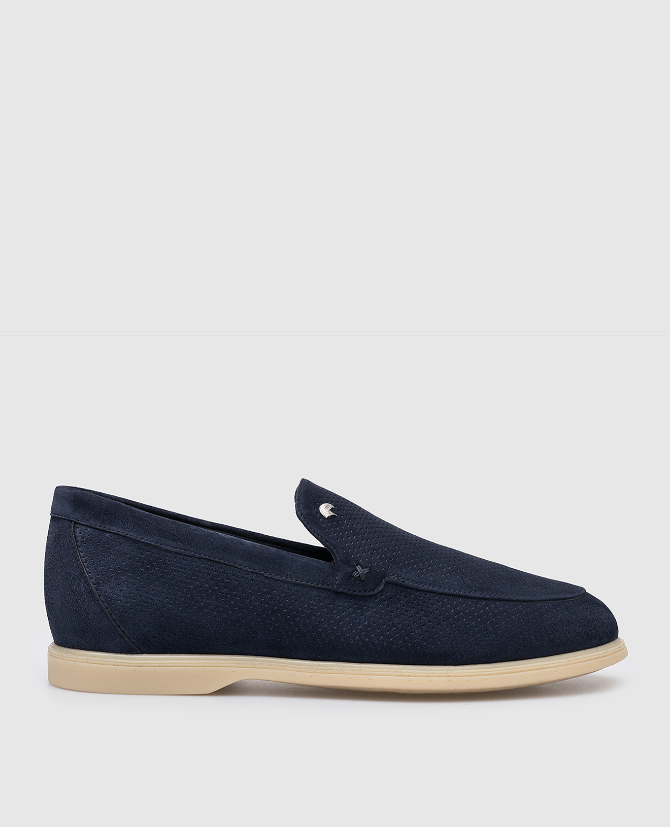 Blue suede slippers with logo