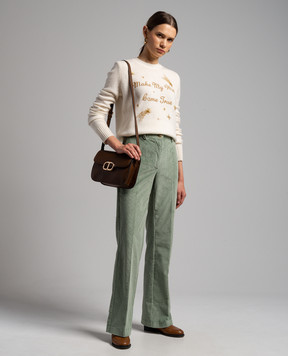 Twinset Зеленые вельветовые брюки клеш с металлическим логотипом. 232TT2364