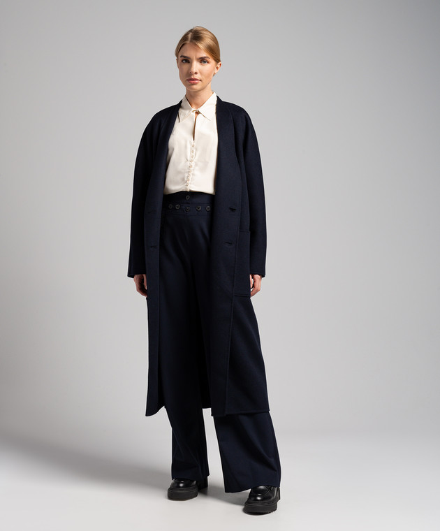Max Mara Синее двубортное пальто Parsec из шерсти, кашемира и шелка PARSEC изображение 2