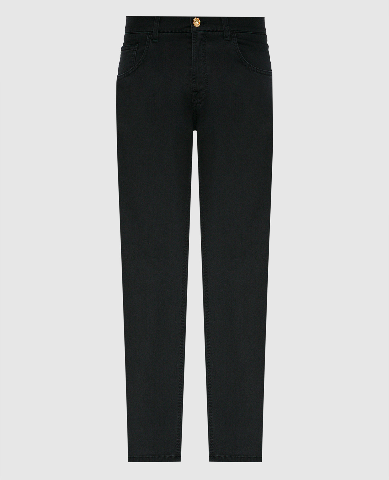 Черные джинсы с вышивкой и металлическим логотипом