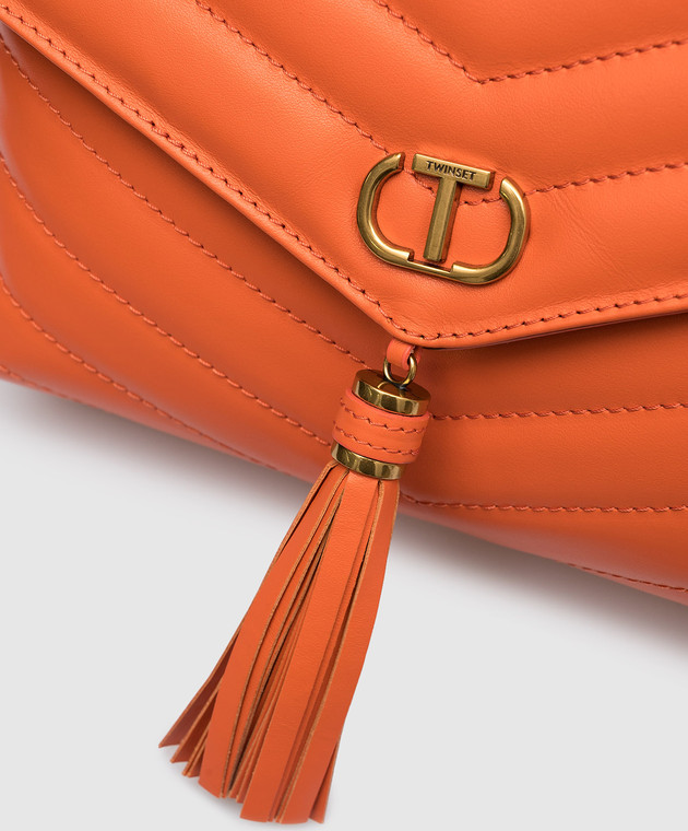 Twinset Dreamy Orange Leather Messenger Bag with Oval T Logo 231TD8450 изображение 5