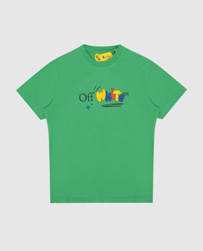 Off-White Дитяча зелена футболка з принтом логотипа Funny OBAA002S24JER012