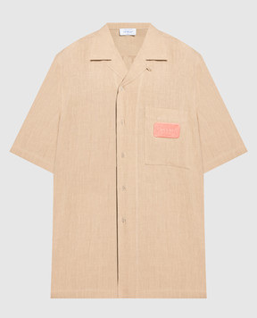 Off-White Бежевая рубашка из льна с принтом OMGA196G23FAB002