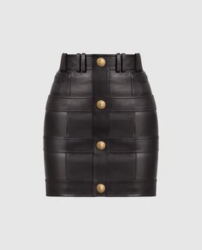 Balmain Black leather mini skirt with branded rivets AF1LA263LB24