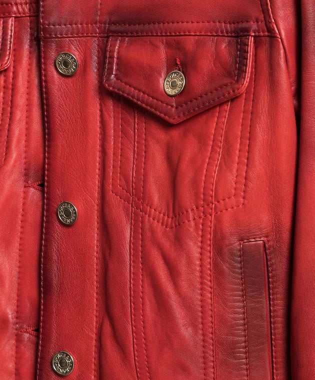 Dolce&Gabbana Red leather jacket with a worn effect F9K98LHULNE image 5