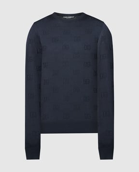 Dolce&Gabbana Синий джемпер с шелком в логотип шаблон. GXX02TJAST6