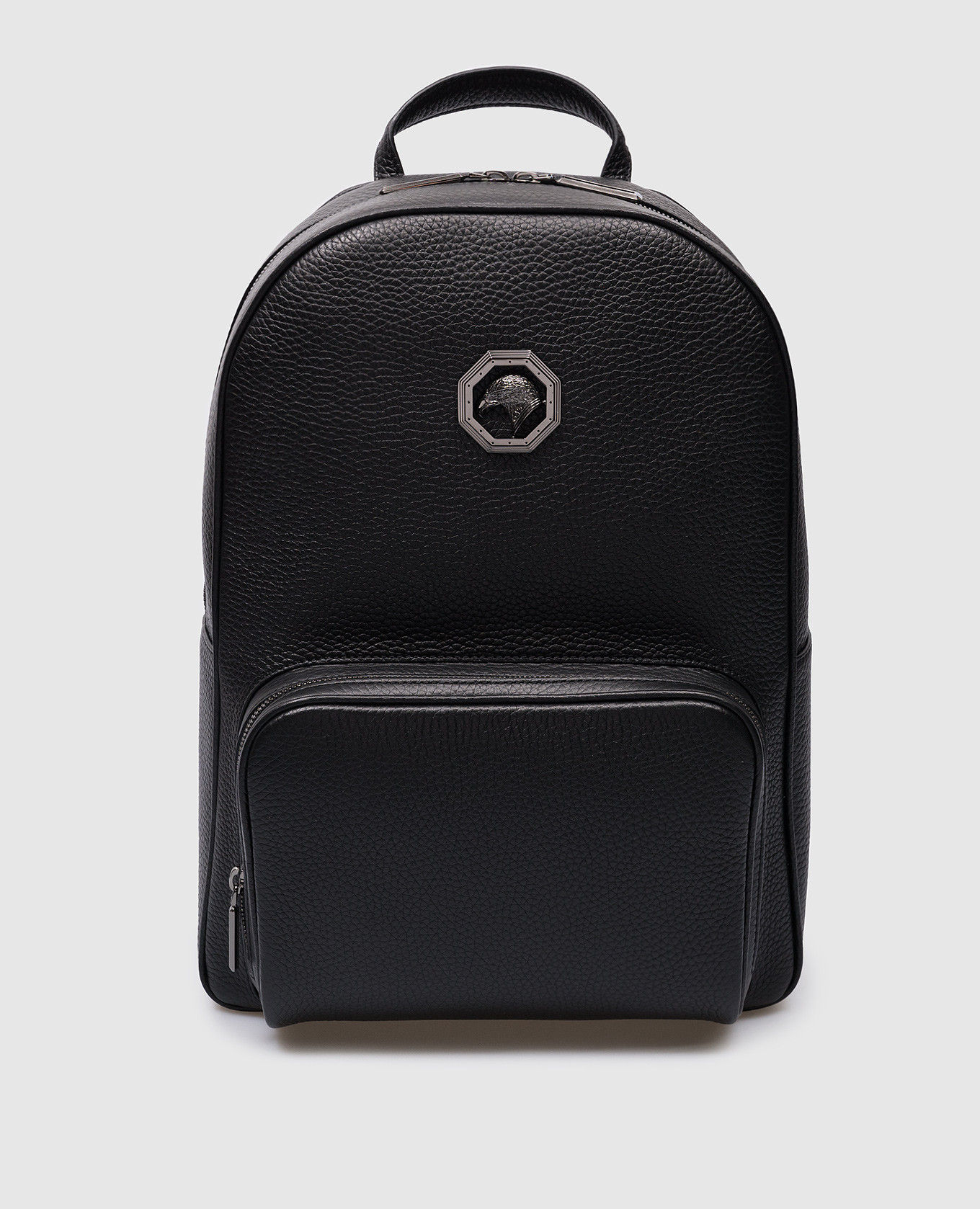 Черный кожаный рюкзак с логотипом логотип
