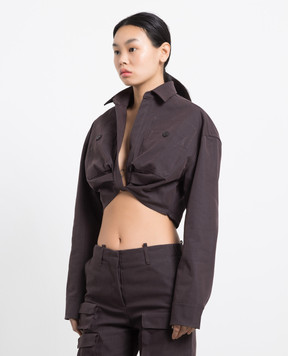 Off-White Коричнева укорочена блуза OWGA118F22FAB001