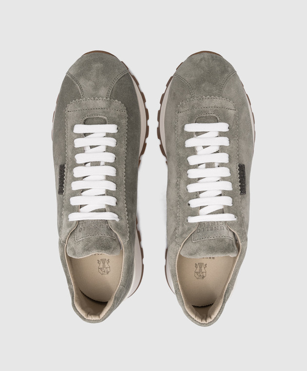 Brunello Cucinelli Gray suede sneakers with monil chain MZSFG2110 image 4