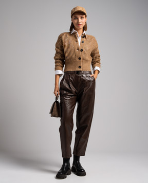 Brunello Cucinelli Коричневий ажурний кардиган з люрексом MGP557506P