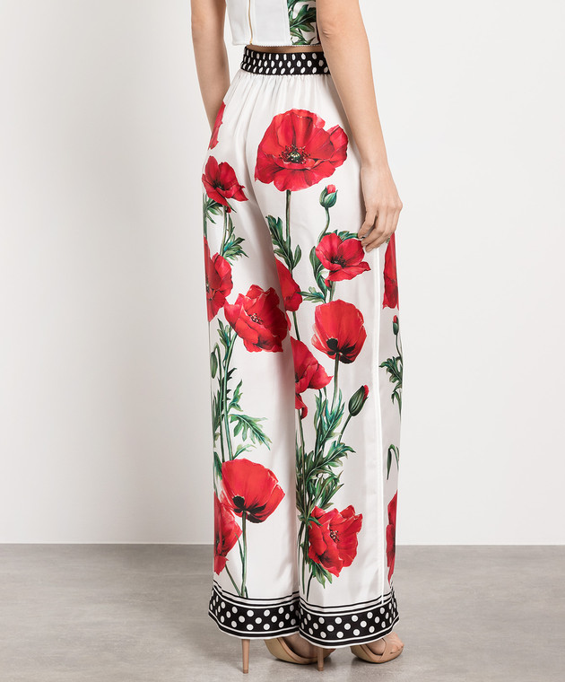 Dolce&Gabbana - White silk trousers with a poppy print FTAMPTHI1HI - buy  with Hungary delivery at Symbol