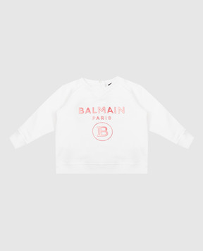 Balmain Детский белый свитшот с логотипом 6Q4A20Z0001