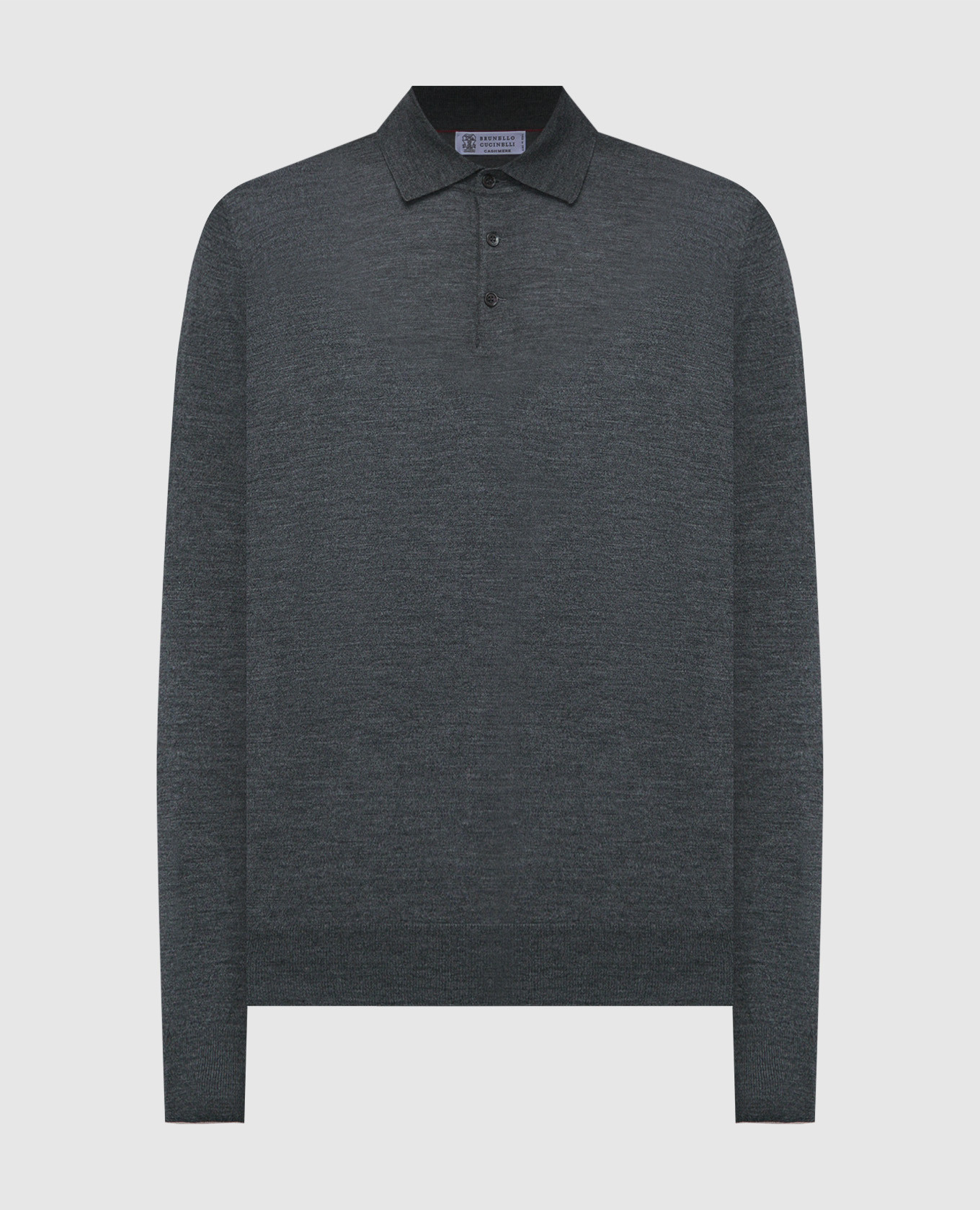 Gray melange wool and cashmere polo shirt