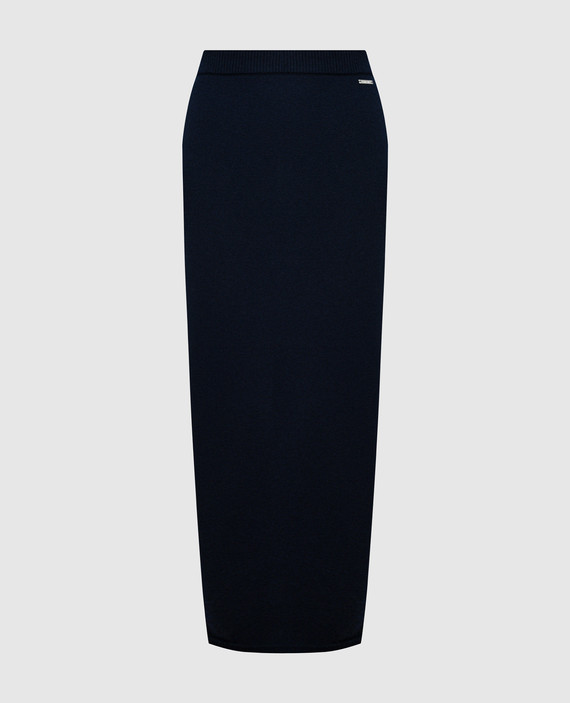 Blue cashmere skirt with logo