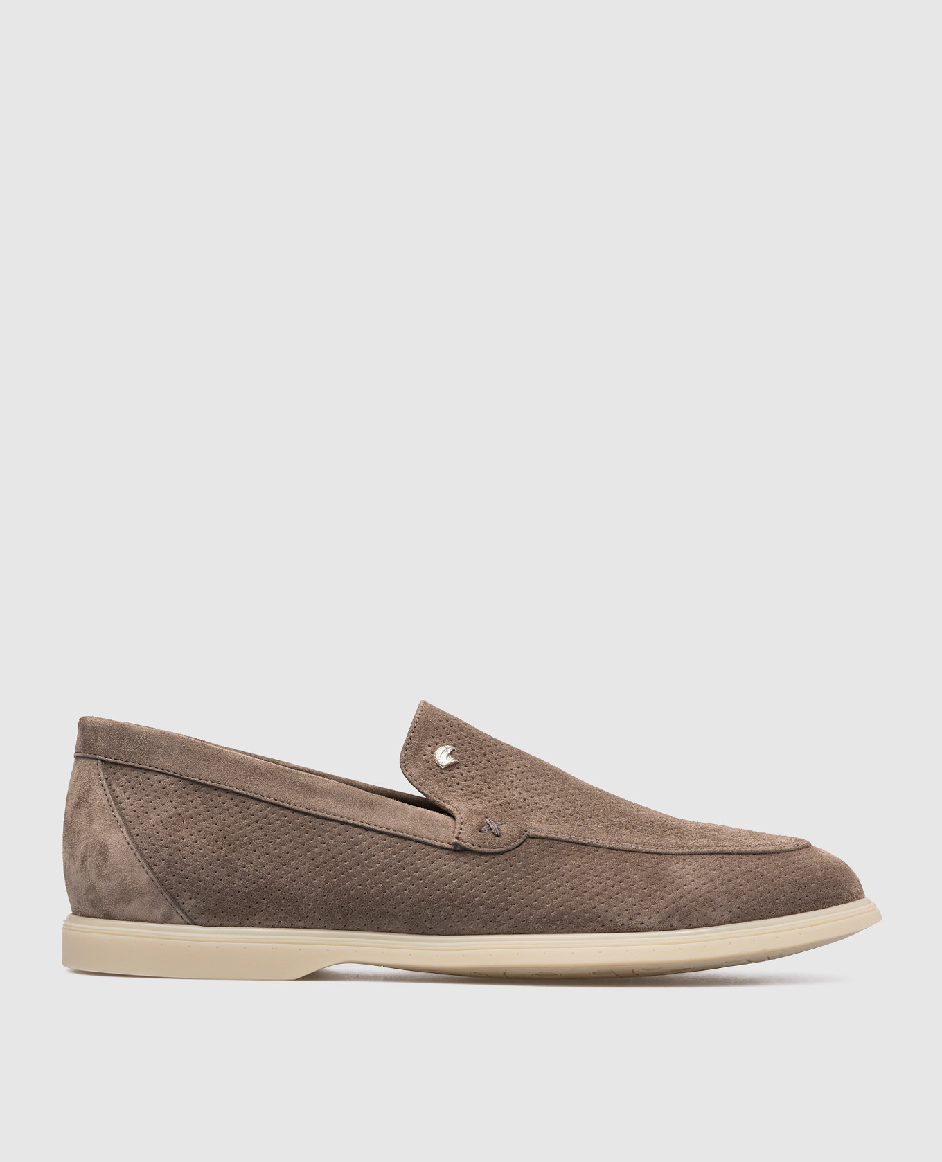 Brown suede slippers with perforations