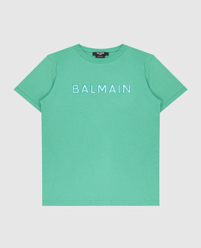 Balmain Дитяча зелена футболка з фактурним логотипом BS8R11Z0082410