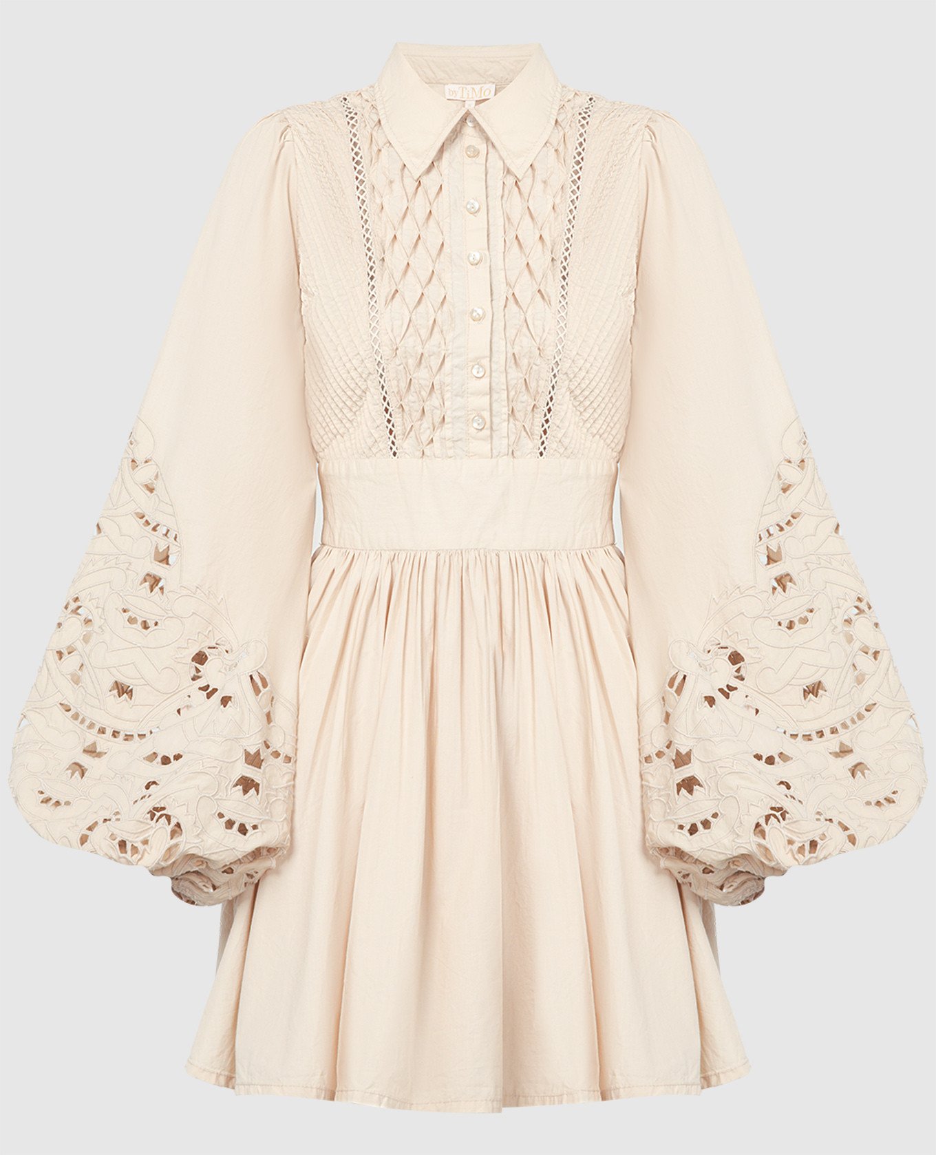 Beige shirt dress with embroidery