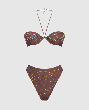 Oseree Gem balconette brown swimsuit with crystals GBS238GEM