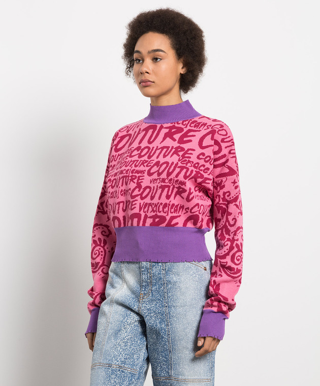 Versace Jeans Couture Pink sweater in jacquard pattern LOGO BRUSH COUTURE 73HAFM04CM03G изображение 3