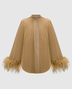 Oseree Золотая блуза Lumiеre Plumage со страусиными перьями. LSF213LUREX