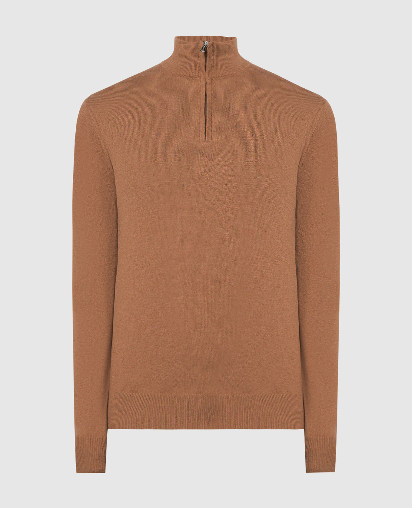 Brown cashmere jumper with zipper