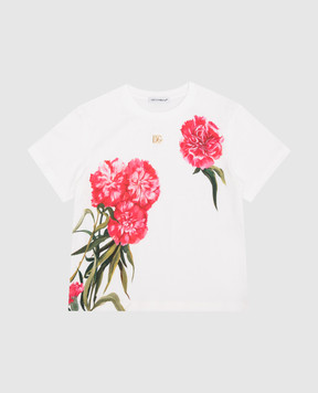 Dolce&Gabbana Дитяча біла футболка в принт Гвоздики L5JTHWG7G9T814