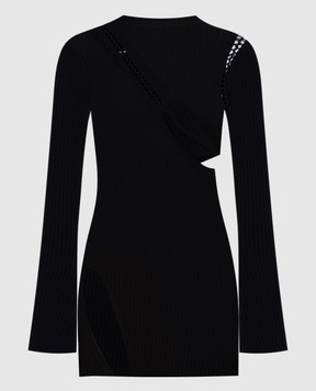 The Attico Черное платье мини в рубчике с фигурными вырезами 242WCA283KV001