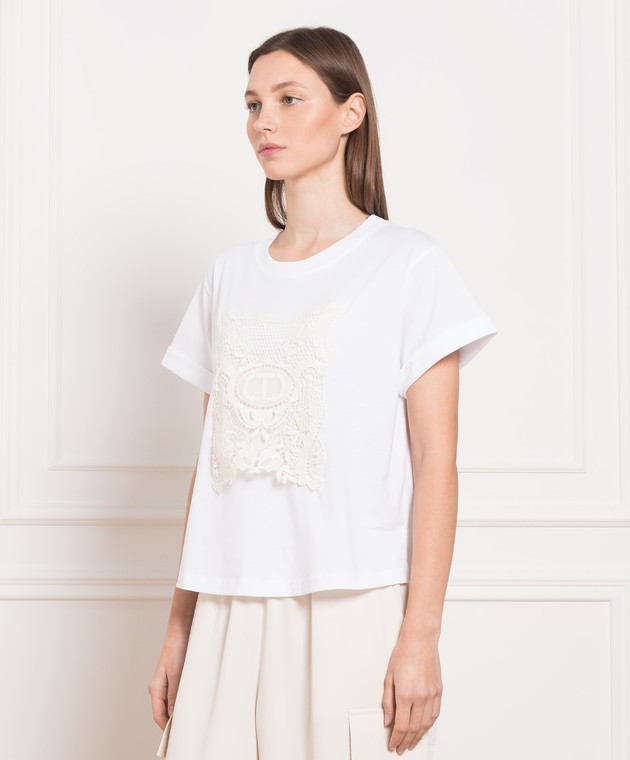 Twinset White t-shirt with lace 231TP2140 изображение 3
