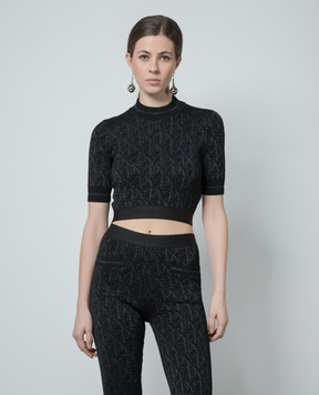 Palm Angels Чорний топ в логотип з люрексом PWHT010R24KNI001