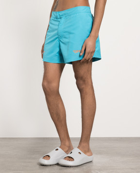 Off-White Голубые шорты для плавания с логотипом OMFD002S23FAB001