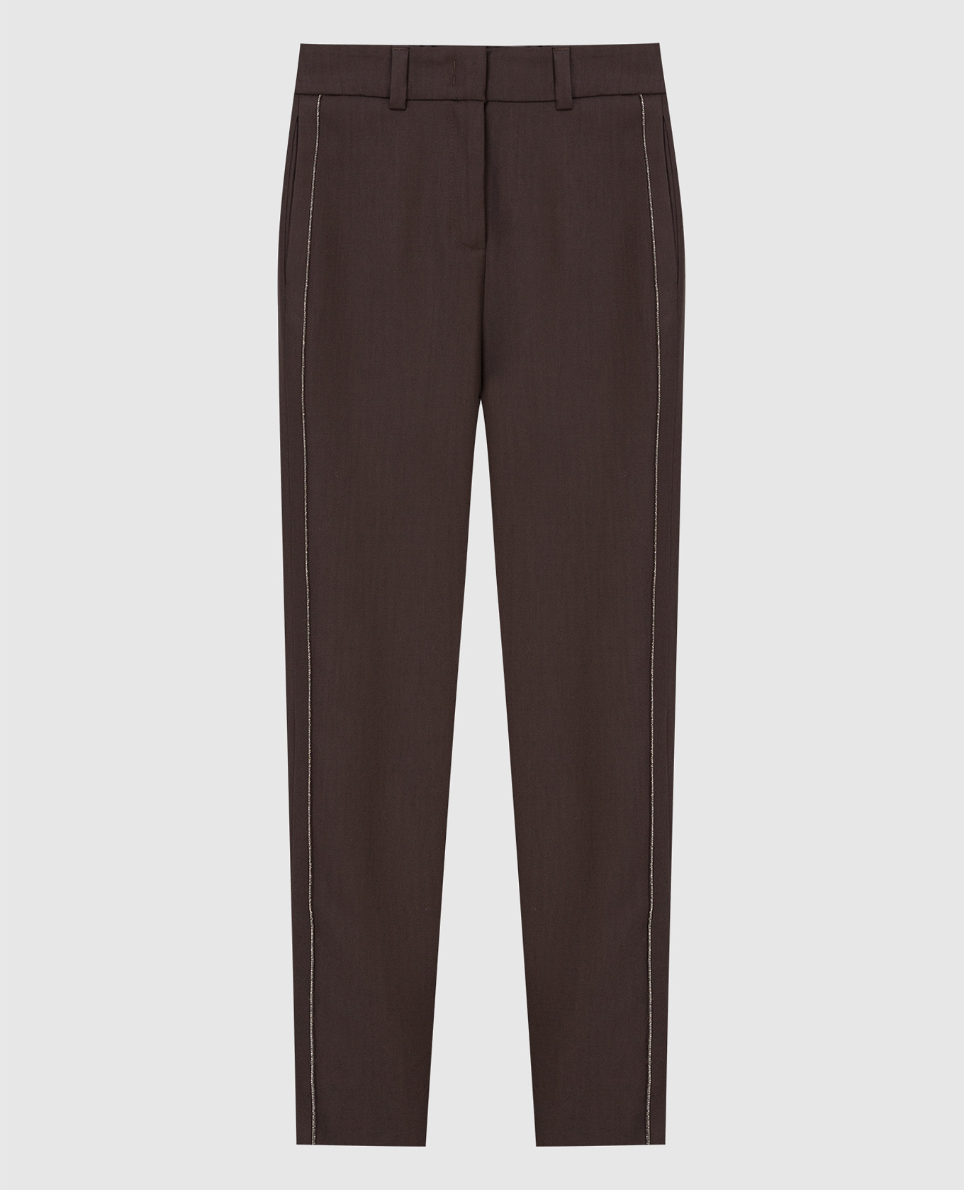 Dark brown wool trousers with chains