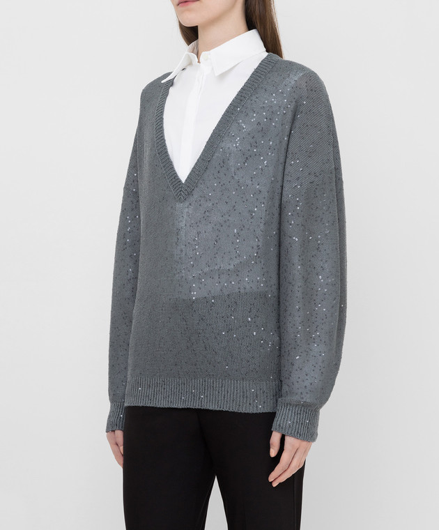 Brunello Cucinelli Серый пуловер из льна и шелка M10554212 изображение 3