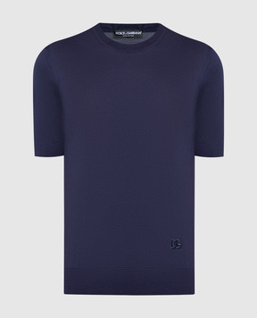 Dolce&Gabbana Синяя футболка из шелка с вышивкой логотипа GXX03ZJBSF8