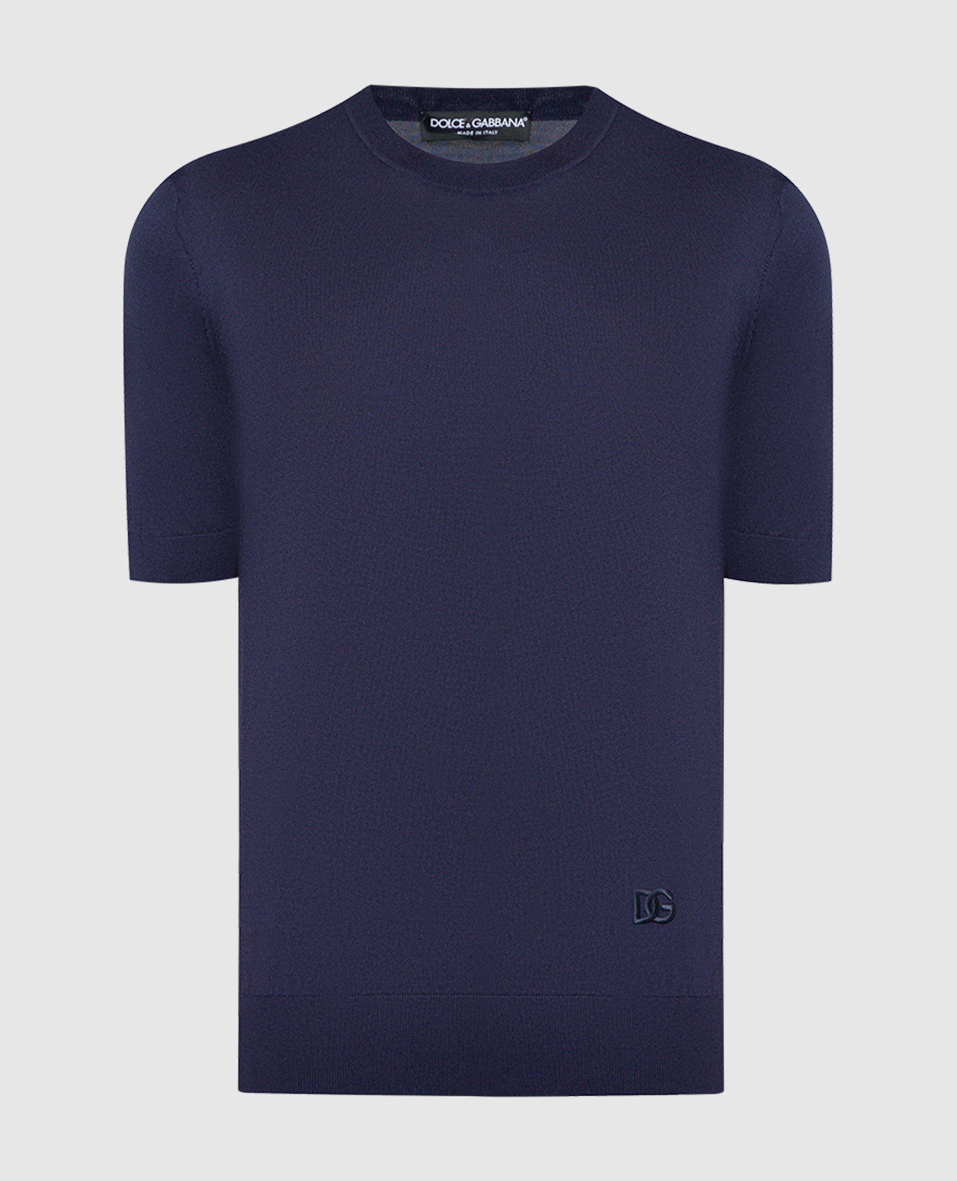 Blue silk t-shirt with logo embroidery