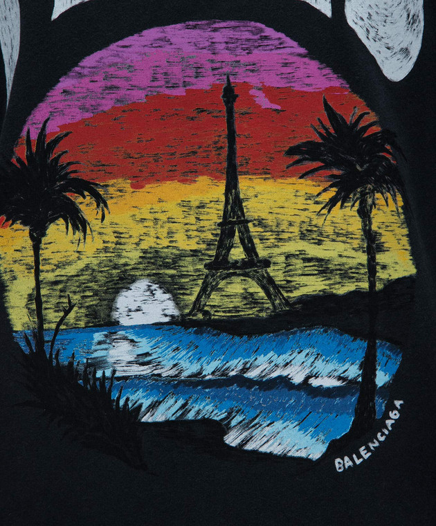 Balenciaga Черная футболка с принтом PARIS TROPICAL 764235TPVL9 изображение 5