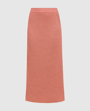 Loro Piana Коралловая юбка в рубчик из льна и шелка с разрезами FAM0673