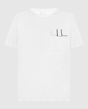 Brunello Cucinelli Серая футболка из льна и шелка с цепочкой мониль. MF982SS710