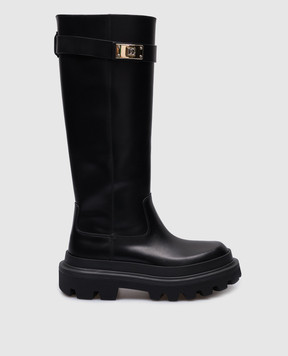 Dolce&Gabbana Чорні шкіряні чоботи з металевим логотипом CU1070AB640