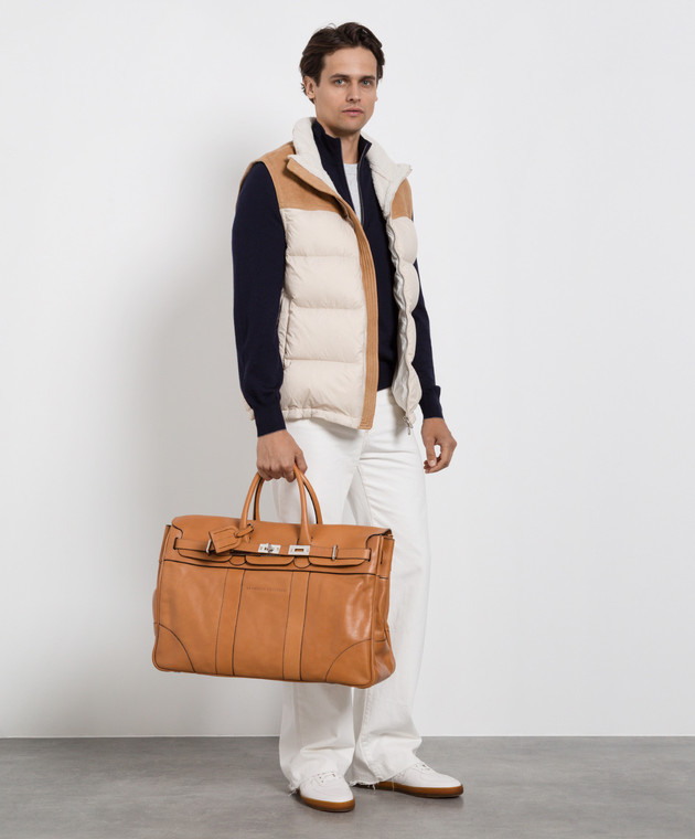 Brunello Cucinelli Светло-коричневая дорожная кожанная сумка MBTGU071 изображение 2